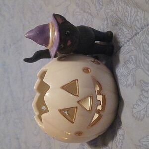 Lenox Halloween Cat and Pumpkin Votive Holder